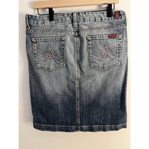 Vintage Y2K 7 for all Mankind denim slit mini skirt sz 30 stretch Retro Indie - Picture 2 of 8